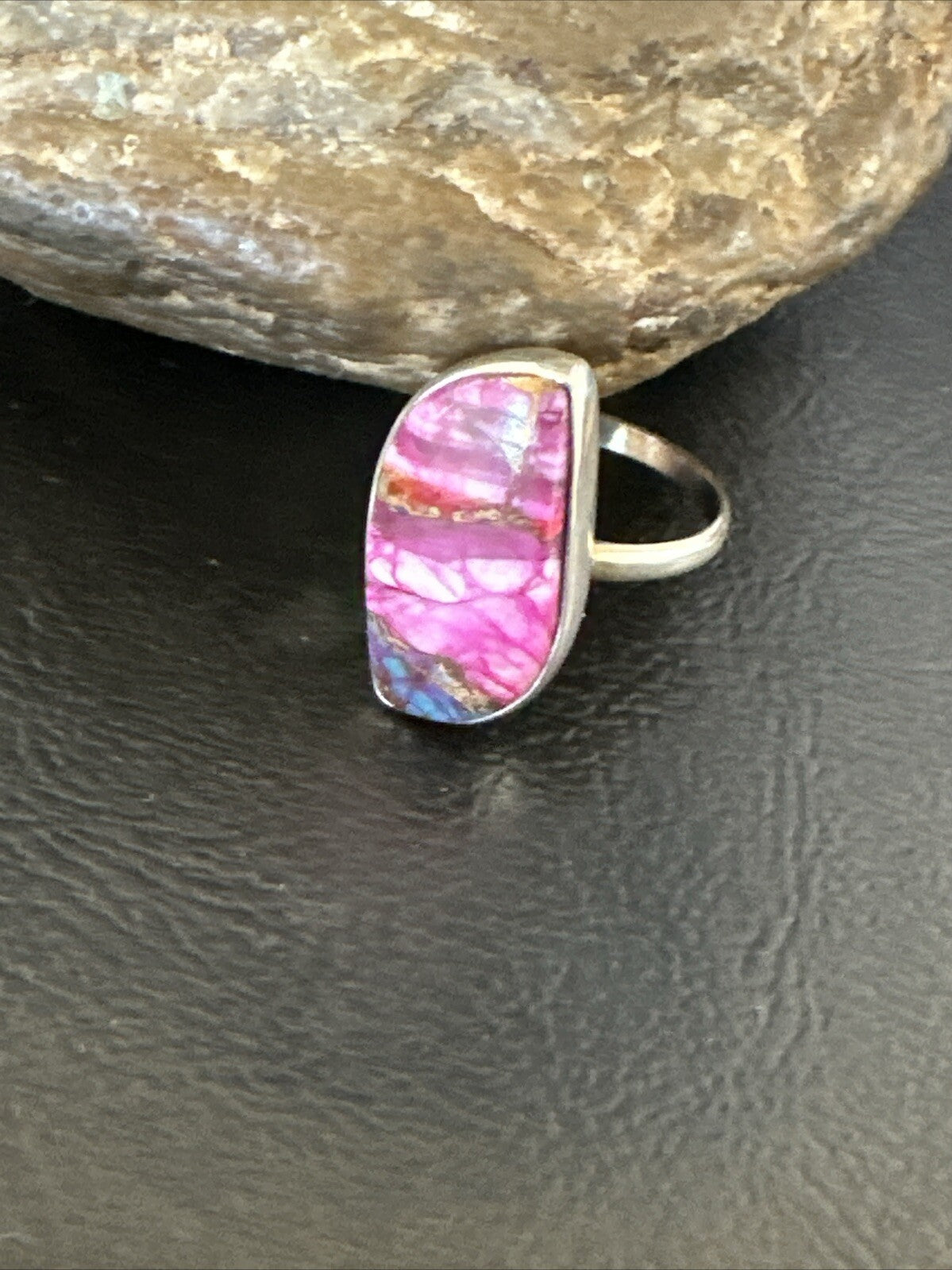 Blue Turquoise Purple Spiny Oyster Navajo Sterling Silver Ring Size 10 18202