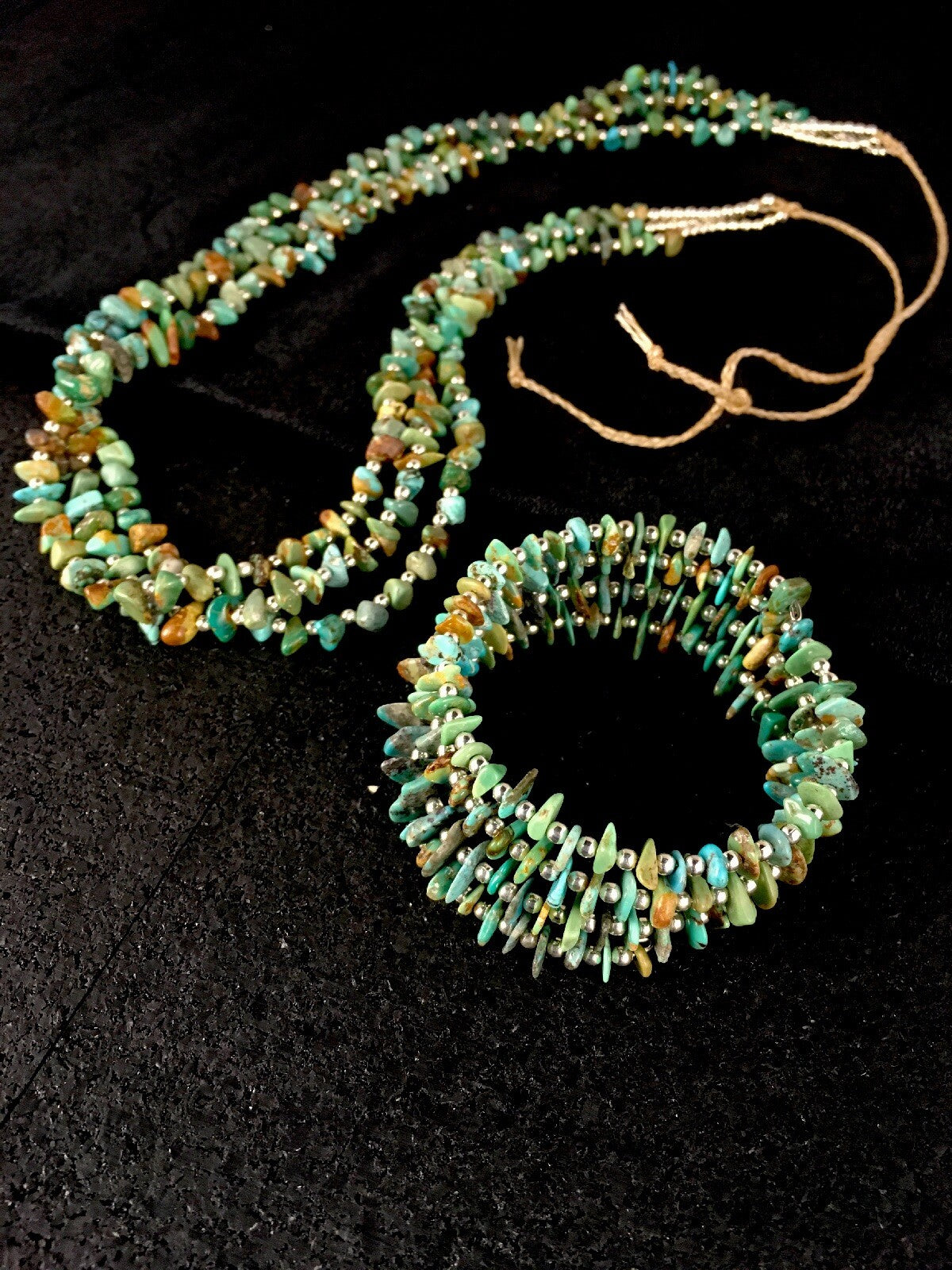 Native Nugget Turquoise Santo Domingo 3 Strand Necklace & Bracelet Set8762
