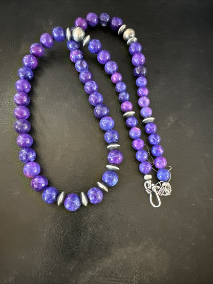 10mm Royal  Purple Stone Bead Navajo Sterling Silver Necklace 24” 17922