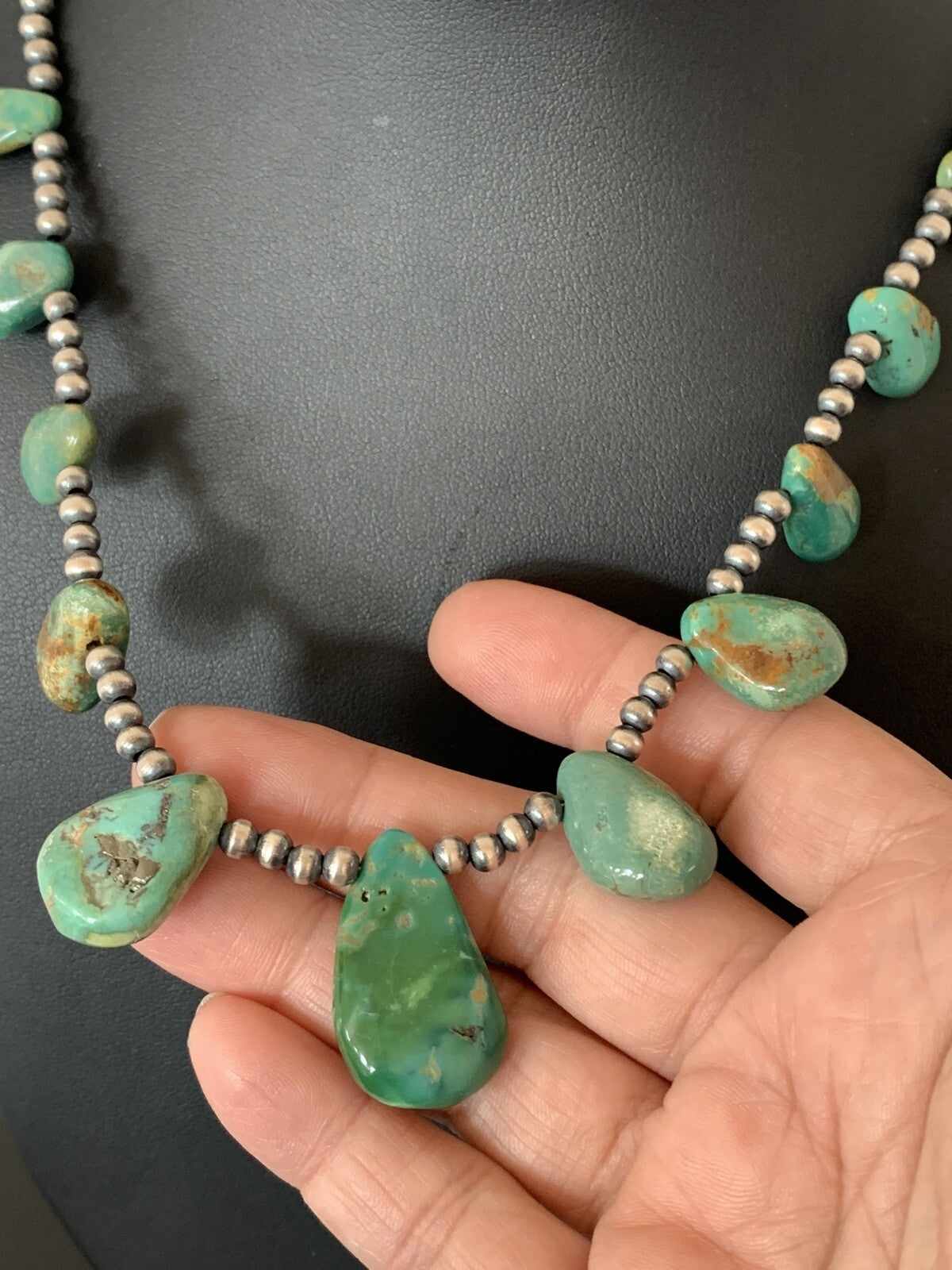 Native Navajo Pearls Sterling Silver Green Royston Turquoise Necklace