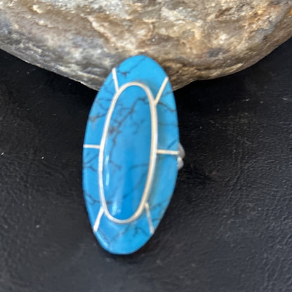 Native American Indian Navajo Blue Turquoise Inlay Band Ring Sz 7 18760