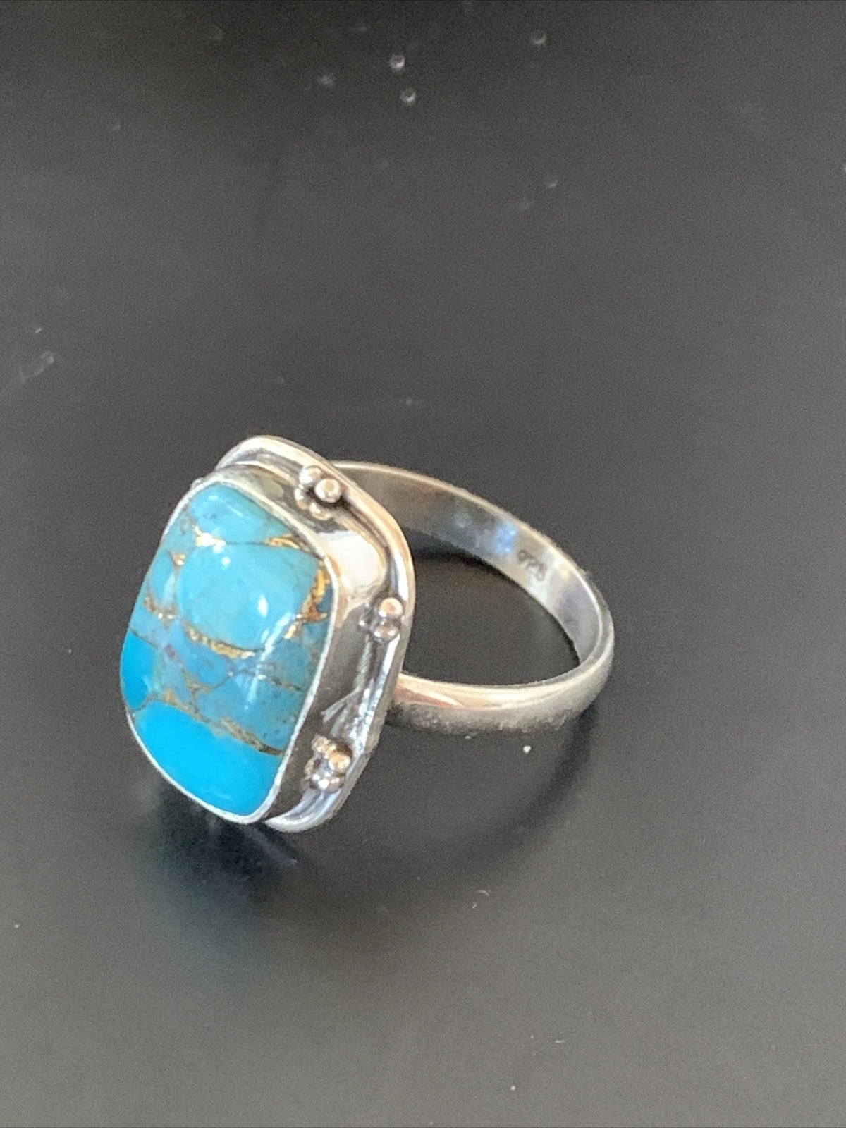 Native Mohave Navajo Sterling Silver Blue Turquoise Ring Size 7 11422