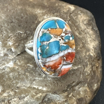Blue Turquoise Spiny Oyster Southwestern Sterling Silver Ring Size 9 18461