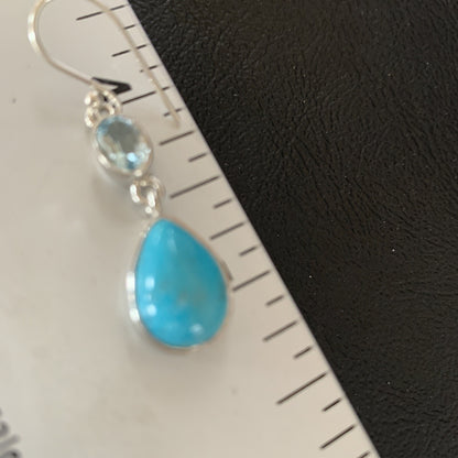 Womens Blue Kingman Turquoise Navajo Sterling Silver Earrings 12032