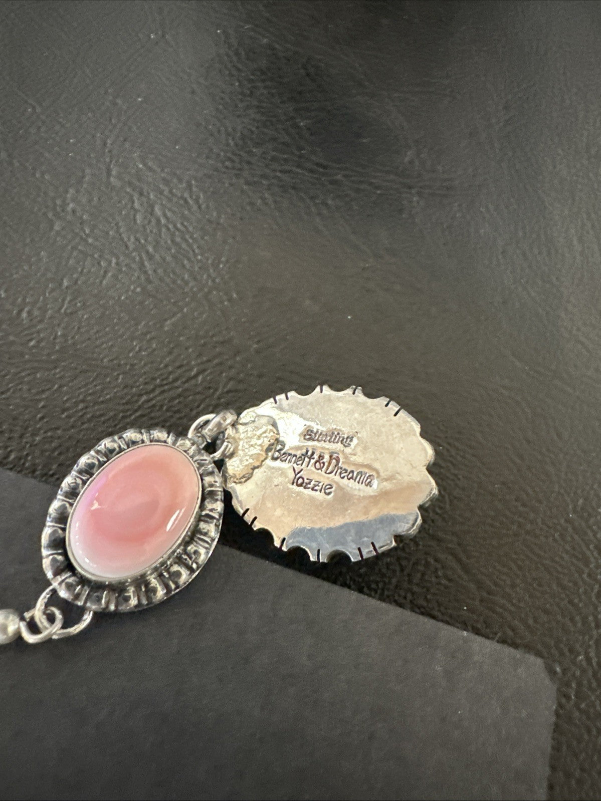 Yazzie Pink Queen Conch Navajo Sterling Silver Dangle Earrings 19321