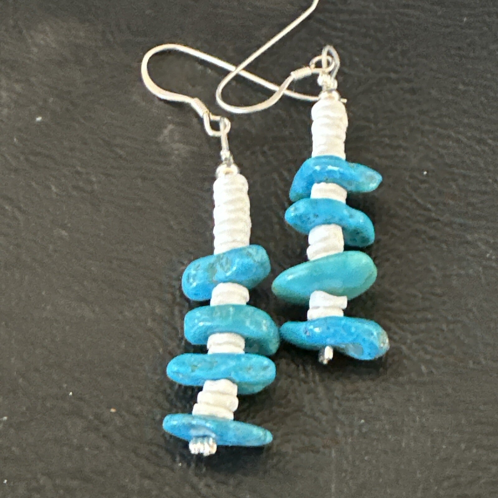 Navajo Blue Kingman Turquoise Nugget Bead Sterling Silver Earrings 17845