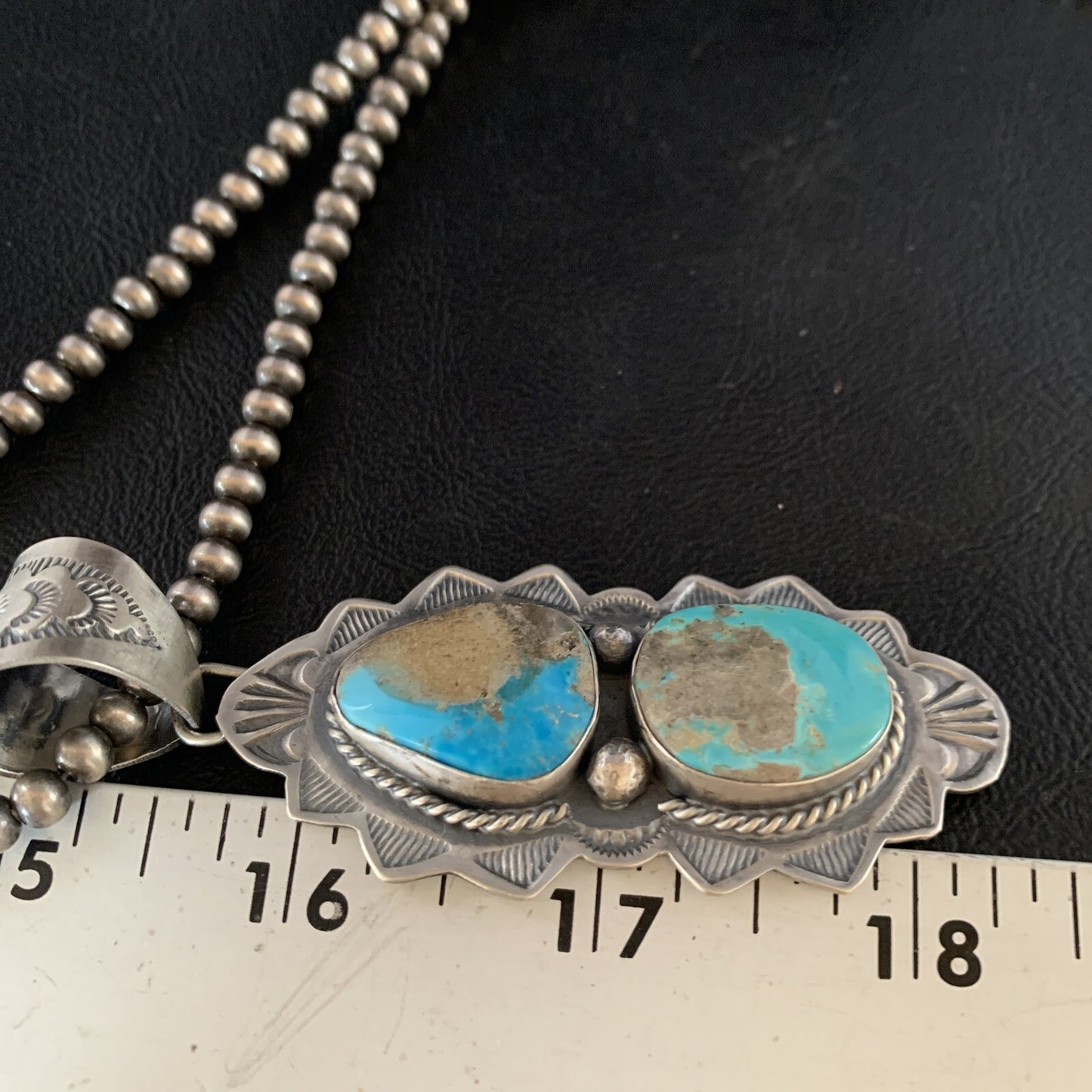 Mens Blue Kingman Turquoise 3" Pendan Sterling Silver Necklace 20" 13997N