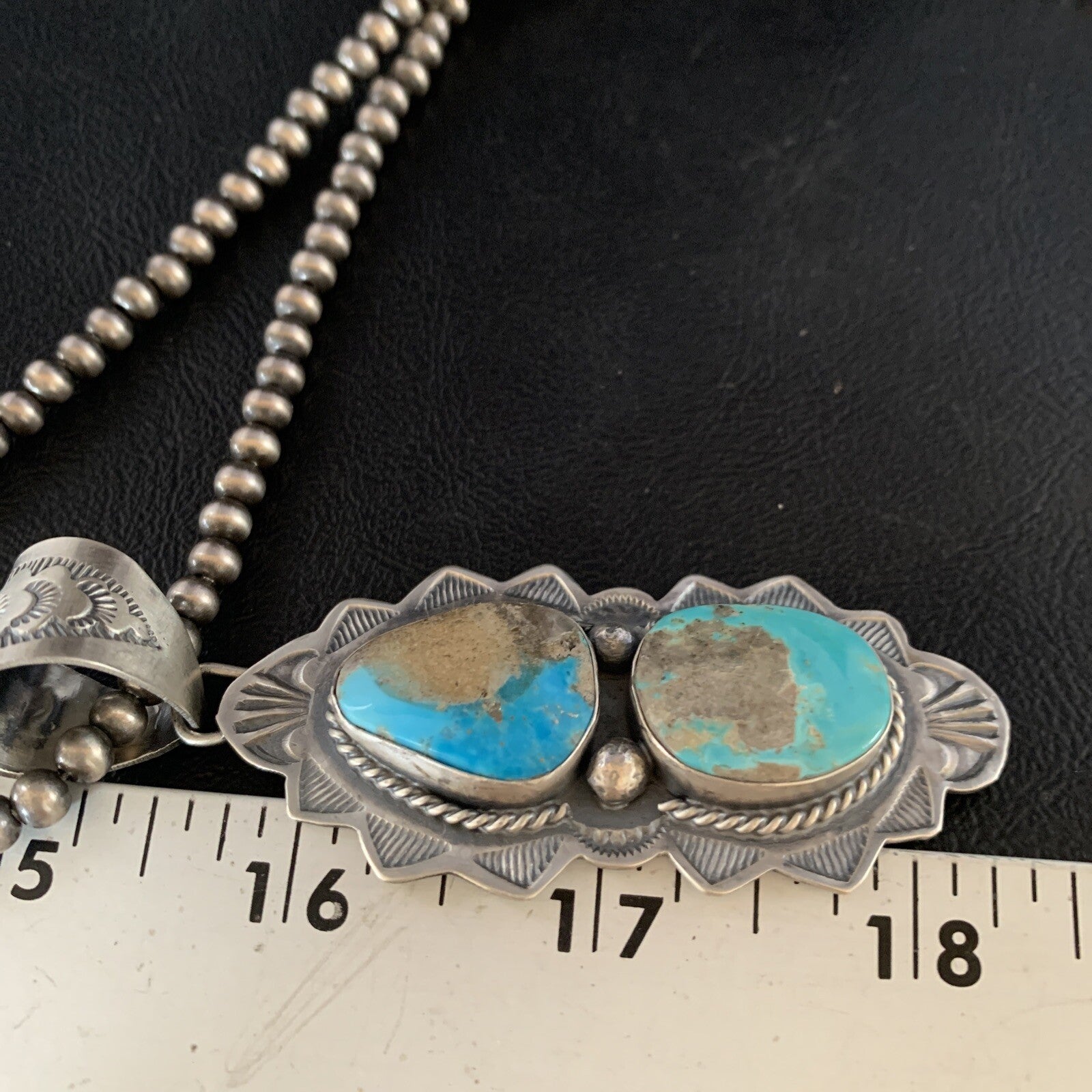 Mens Blue Kingman Turquoise 3" Pendan Sterling Silver Necklace 20" 13997N