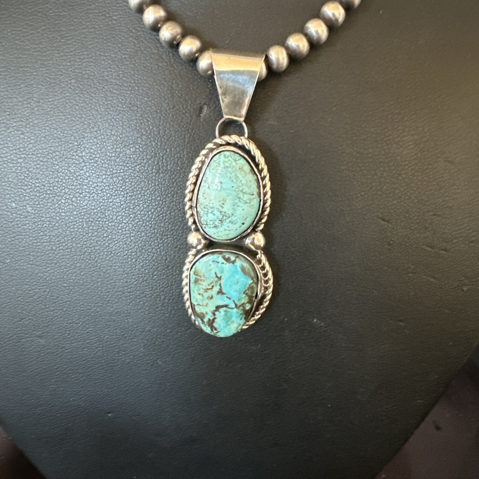 Blue Turquoise 2 Stone Navajo Sterling Silver Cluster Pendant 18191