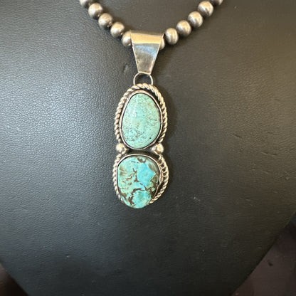 Blue Turquoise 2 Stone Navajo Sterling Silver Cluster Pendant 18191