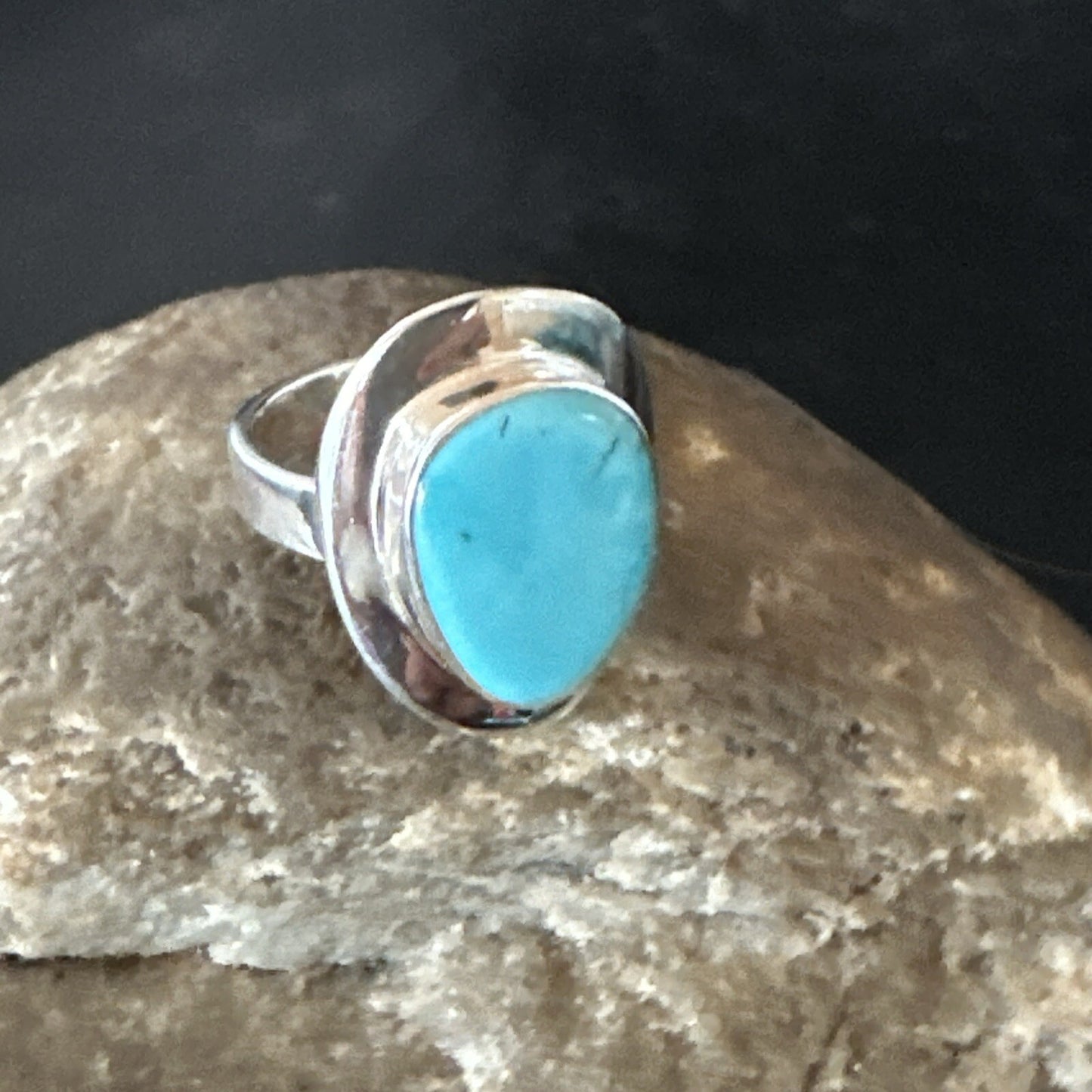 Southwestern Sterling Silver Blue Kingman Turquoise Ring Size 7 18510