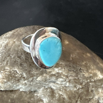 Southwestern Sterling Silver Blue Kingman Turquoise Ring Size 7 18510