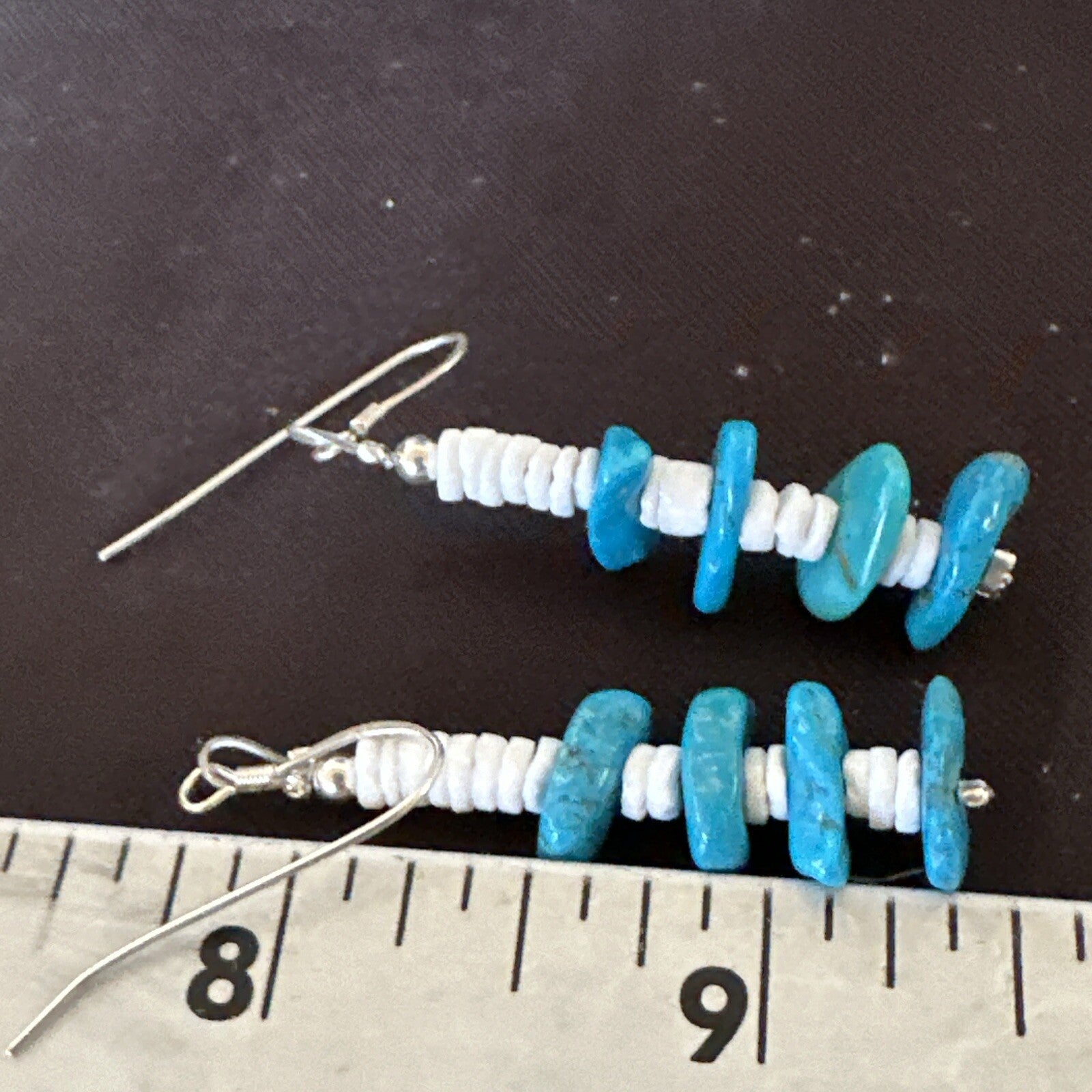 Navajo Blue Kingman Turquoise Nugget Bead Sterling Silver Earrings 17845