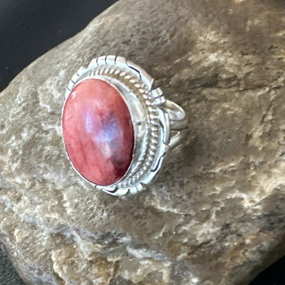 Pinky Women Red Spiny Oyster Navajo Sterling Silver Ring Sz 5.5 18593