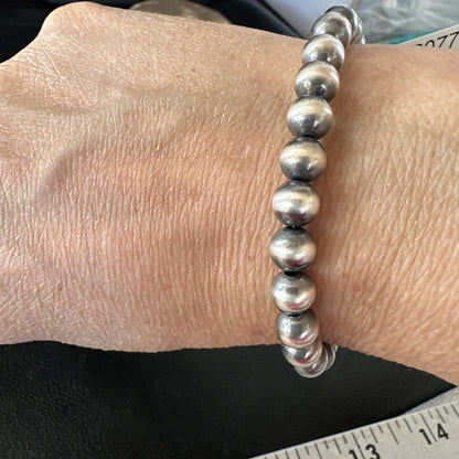 Native American 7mm Beads 8” Sterling Silver Stretch Beads Bracelet 90703