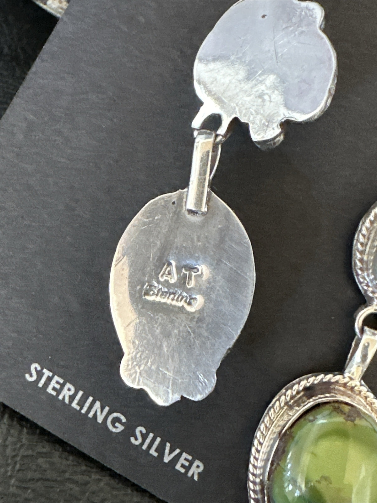 Native Navajo Green Turquoise Sterling Silver Dangle Earrings 2” 17697