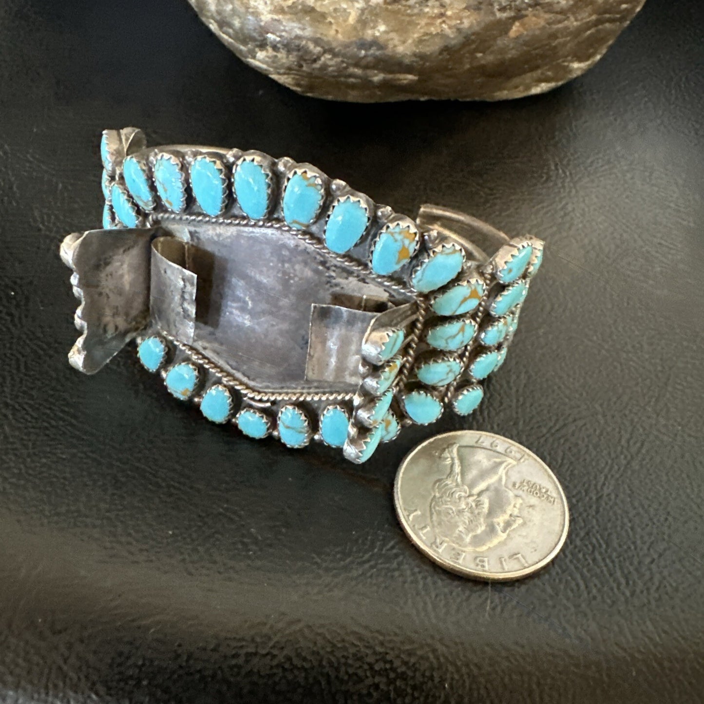 Men Blue Turquoise Navajo Sterling Silver Watch Cuff Bracelet 18160