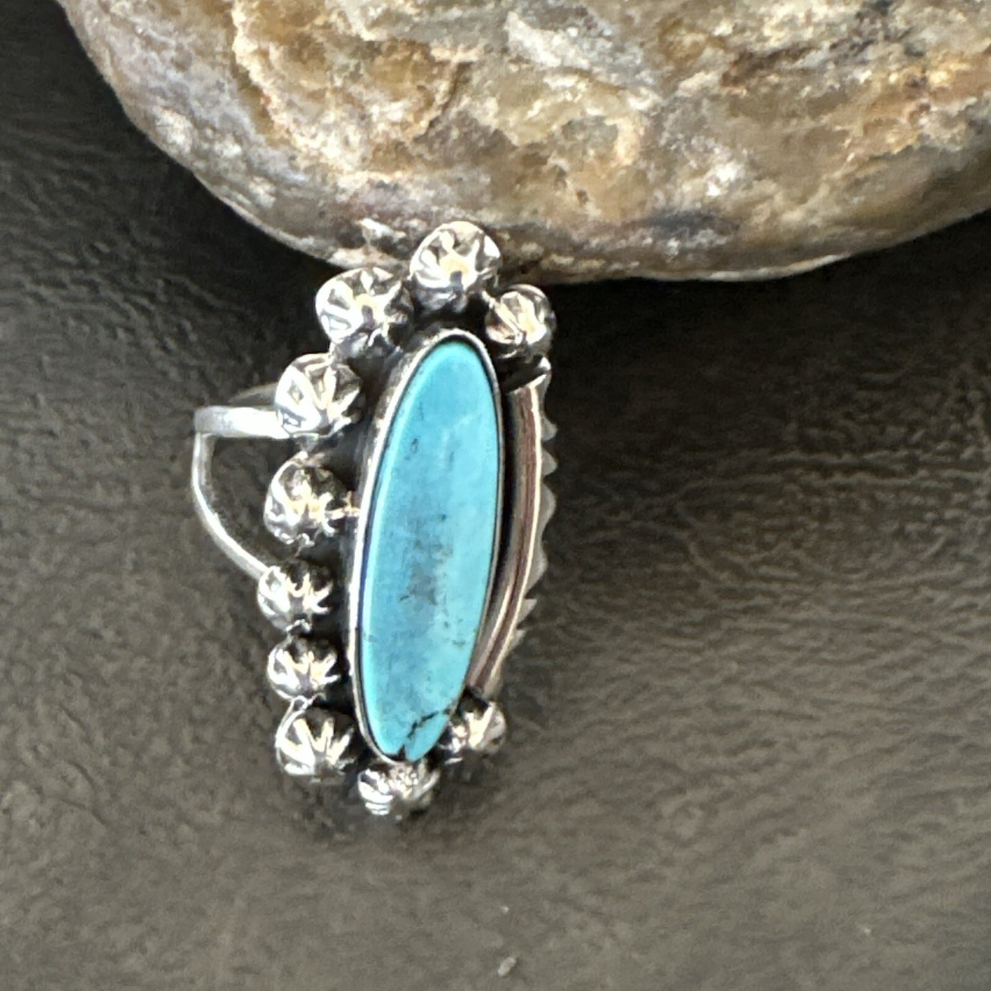 Blue Kingman Turquoise Native American Navajo Sterling Silver Ring Size 8 18634