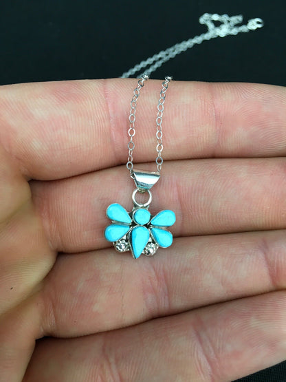 Turquoise Butterfly Pendant Southwestern Zuni Sterling Silver Chain 04777