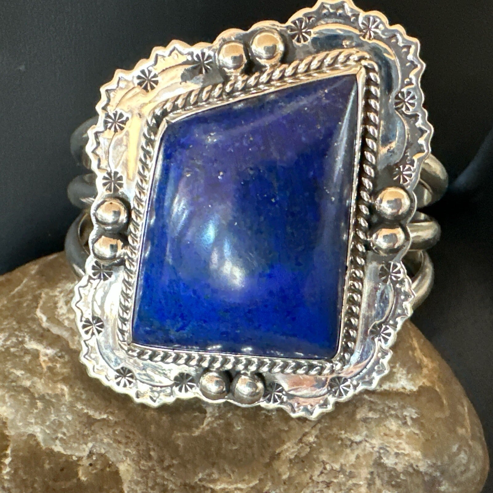Native Mens Blue Lapis Lazuli Sterling Silver Cuff Bracelet 7.50” 18714