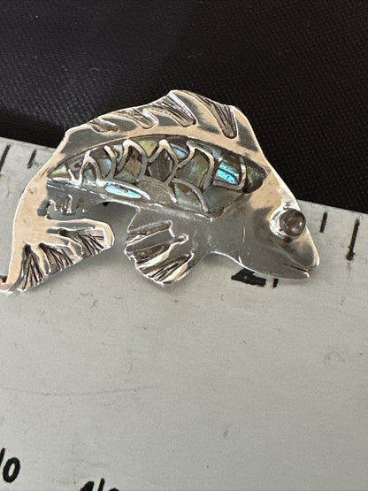 Pava Shell Navajo Sterling Silver Fish Old Pawn Pin Pendant 18153