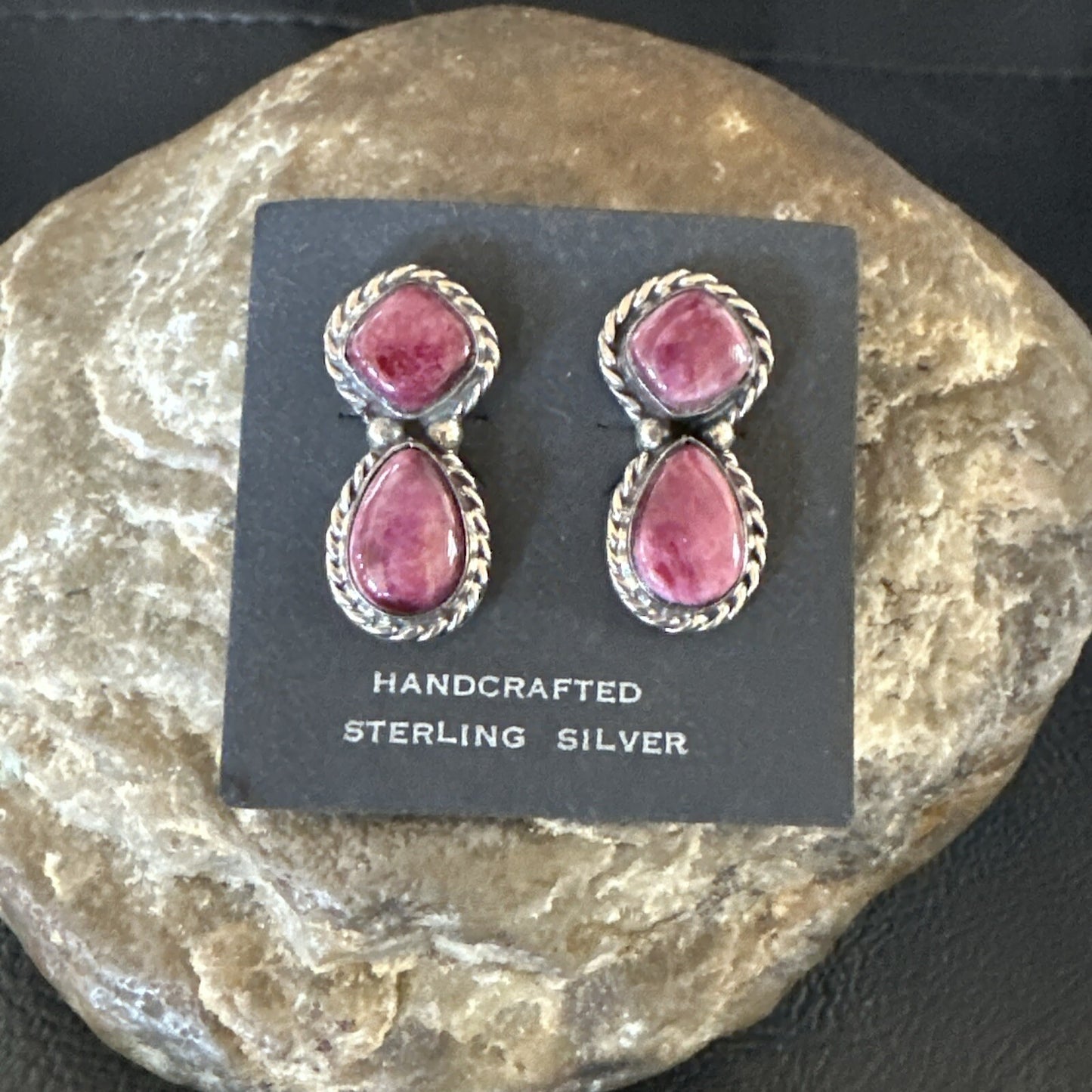 Native Purple Spiny Oyster Navajo Sterling Silver Dangle Earrings 1" 1606