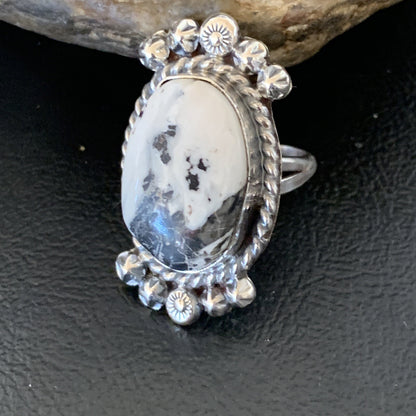 White Buffalo Turquoise Navajo Sterling Silver Ring Size 8 19254