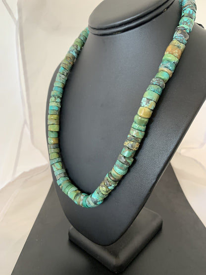 Native Navajo Sterling Silver Turquoise 10 mm Heishi Bead Necklace 369