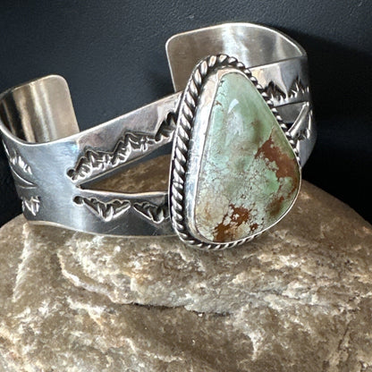 Navajo Green Royston TURQUOISE Stamped Sterling Silver Cuff Bracelet 18874