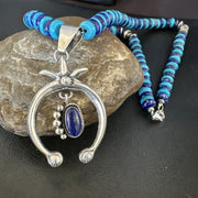 Men's Blue Lapis Turquoise Naja Pendant Navajo Necklace 21" | Sterling Silver | Authentic Native American Handmade | 17689