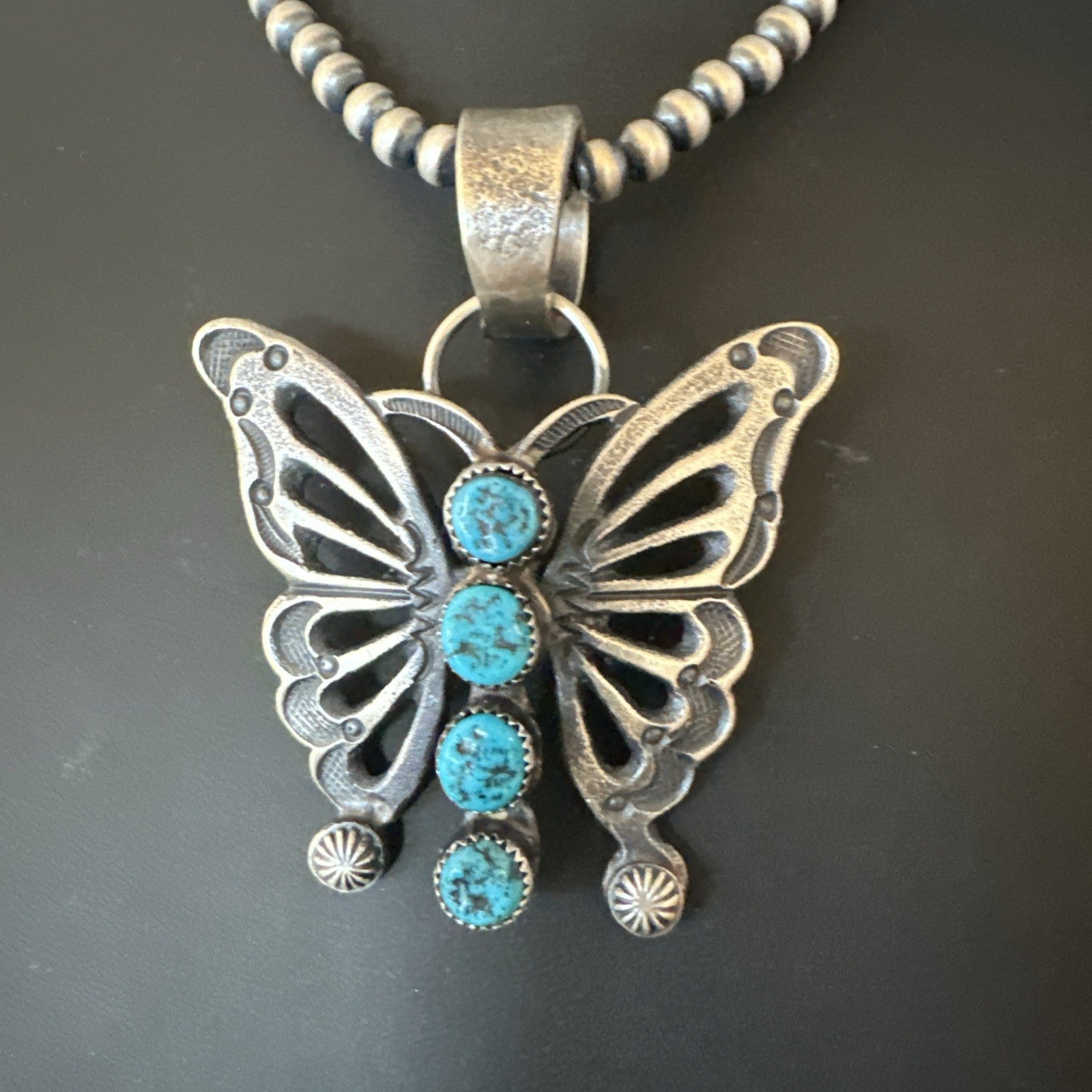 Butterfly Blue Kingman Turquoise Pendant Navajo Sterling Silver Necklace 19296