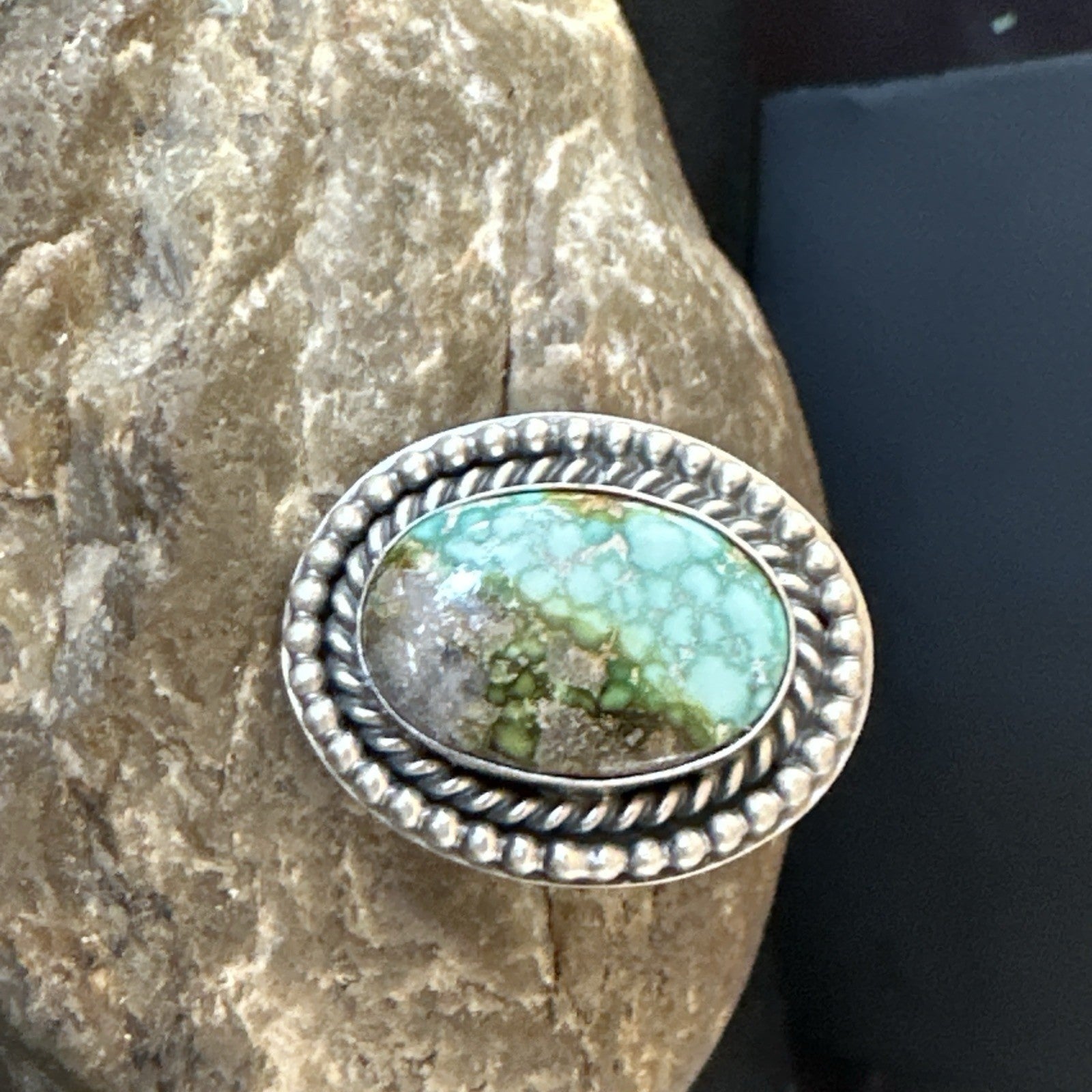 Navajo Sterling Silver Green Royston Turquoise Ring Size 7 19630
