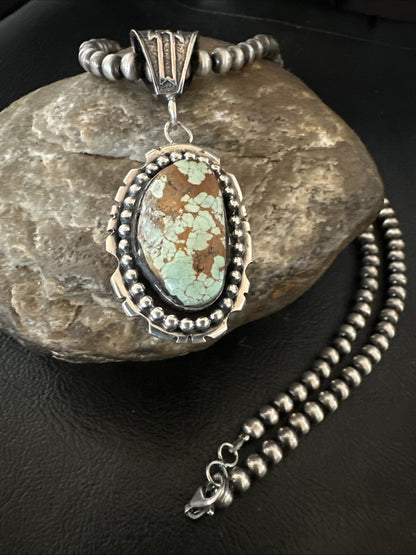 Blue Turquoise#8 Pendant Navajo Pearls Sterling Silver Necklace 18690