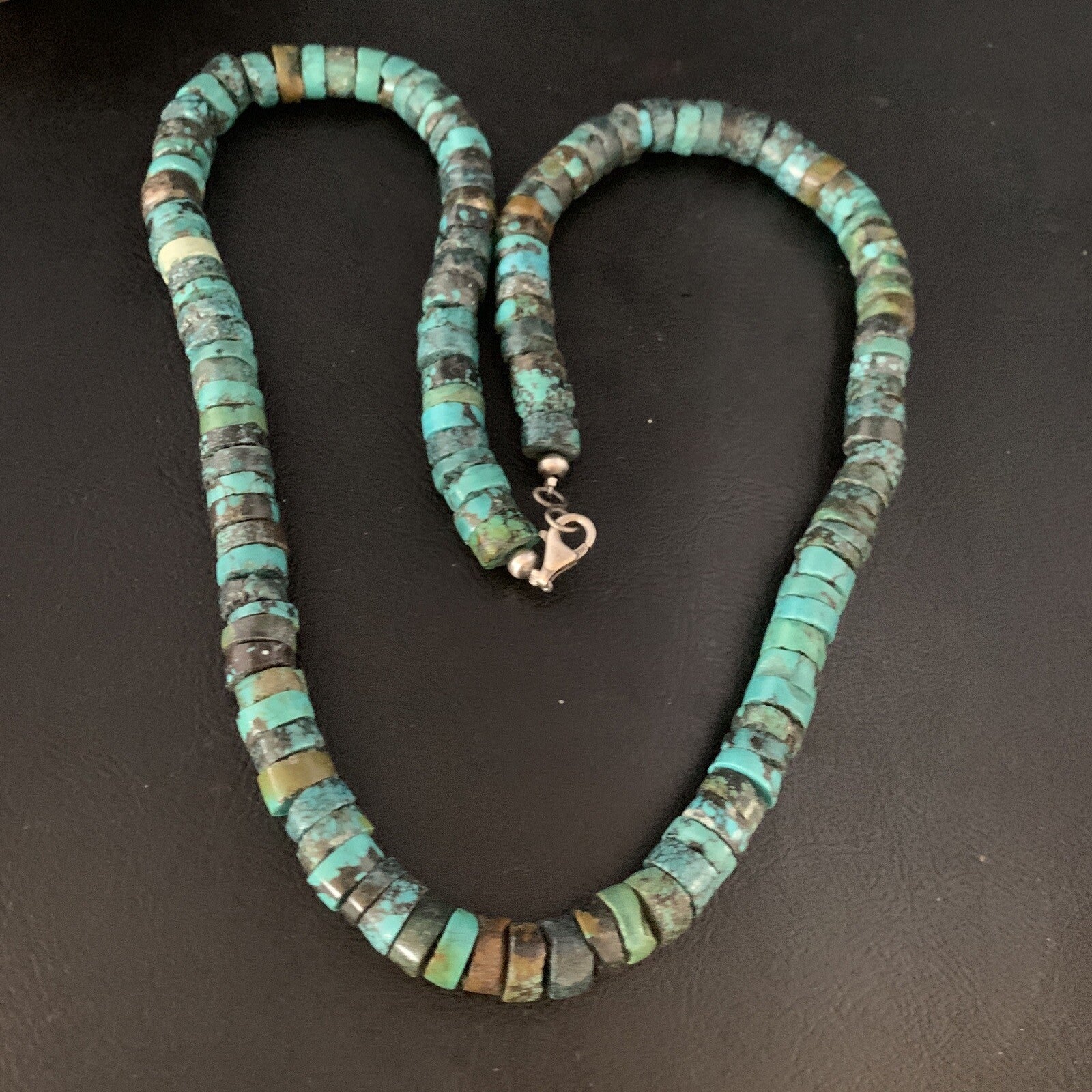 Blue Turquoise 12mm Heishi Sterling Silver Necklace 24" 13448