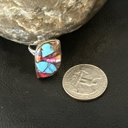 Blue Turquoise Spiny Oyster Southwestern Sterling Silver Ring Size 8 18441