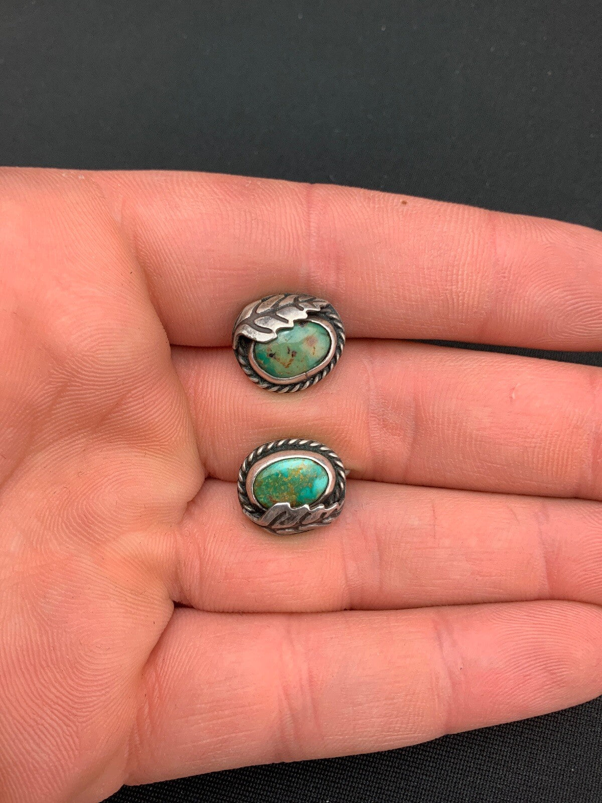 Green Turquoise Navajo Sterling Silver Cuff Link 0.5” 04476