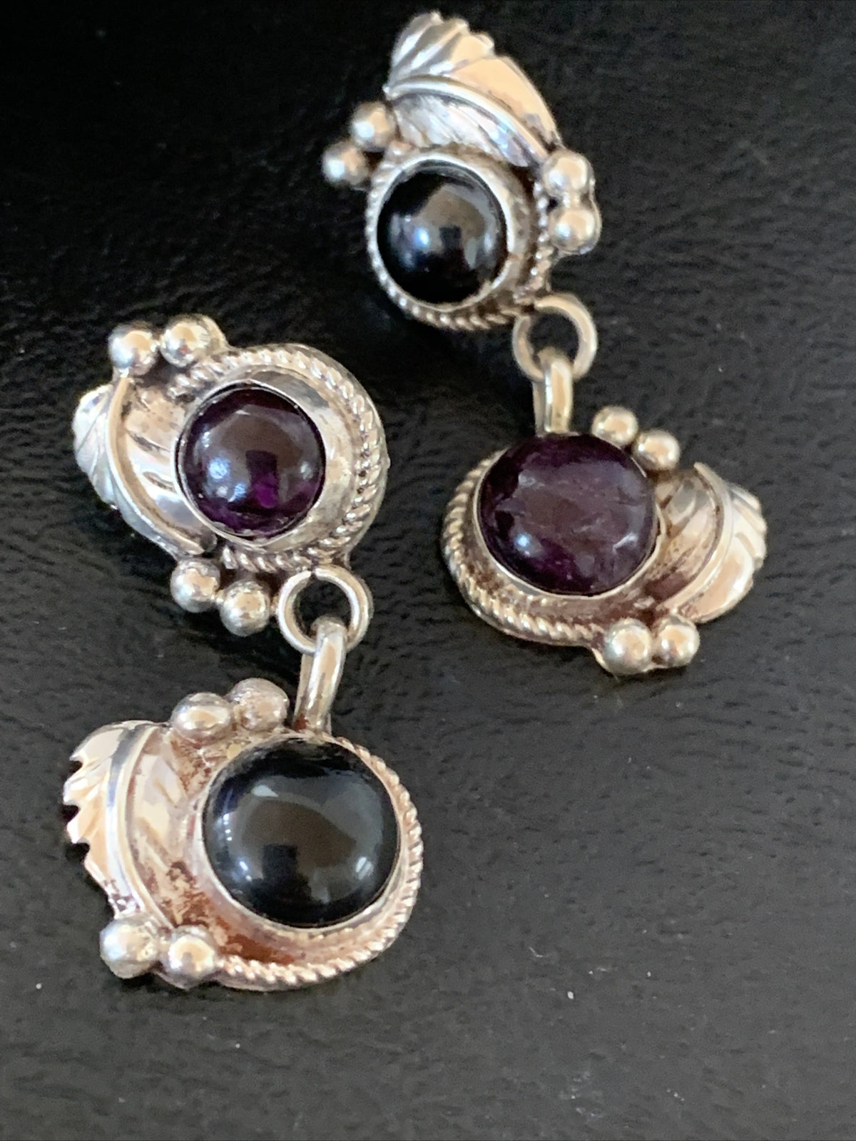 Native Navajo Sterling Silver  Purple Stone Post Dangle Earrings 1595