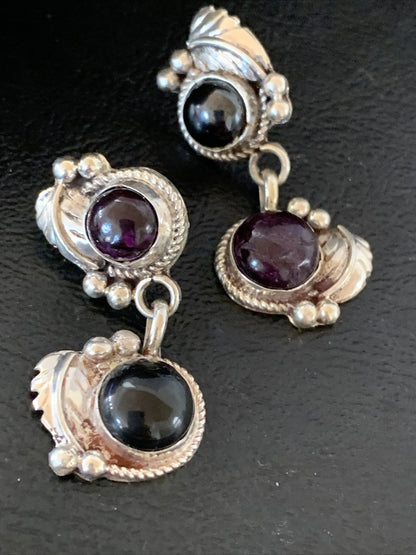 Native Navajo Sterling Silver  Purple Stone Post Dangle Earrings 1595
