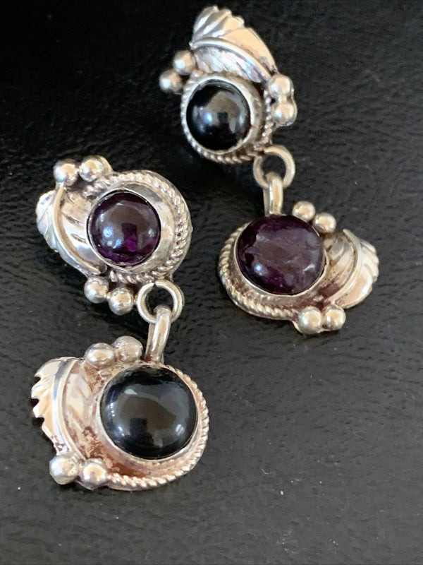 Navajo Purple Stone Post Dangle Earrings | Sterling Silver | Authentic Native American Handmade | 1595