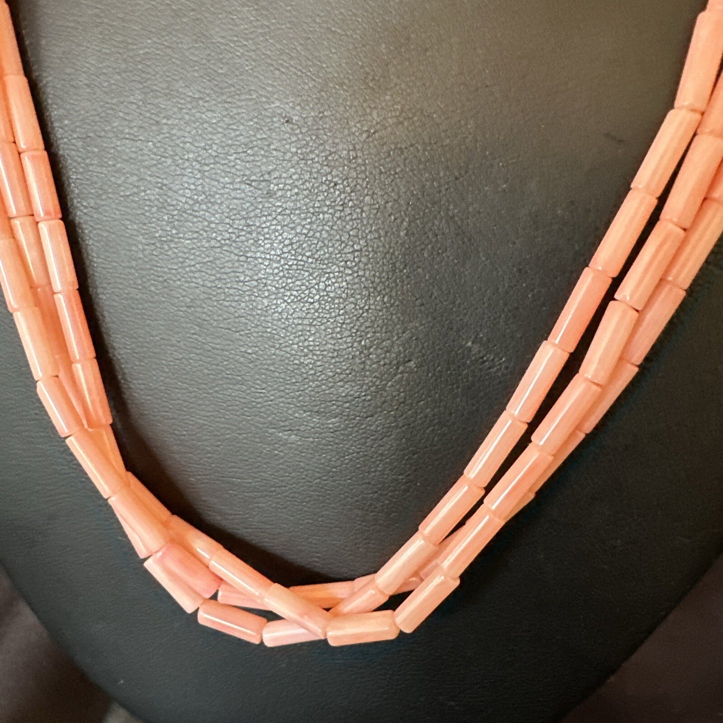 Native American Pink Coral Sterling Silver 3 Strand Necklace 21" 17817