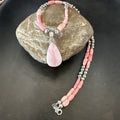 Southwestern Pink Coral Bead Necklace Quartz Pendant 24" | Sterling Silver | Authentic Native American Handmade | 19590
