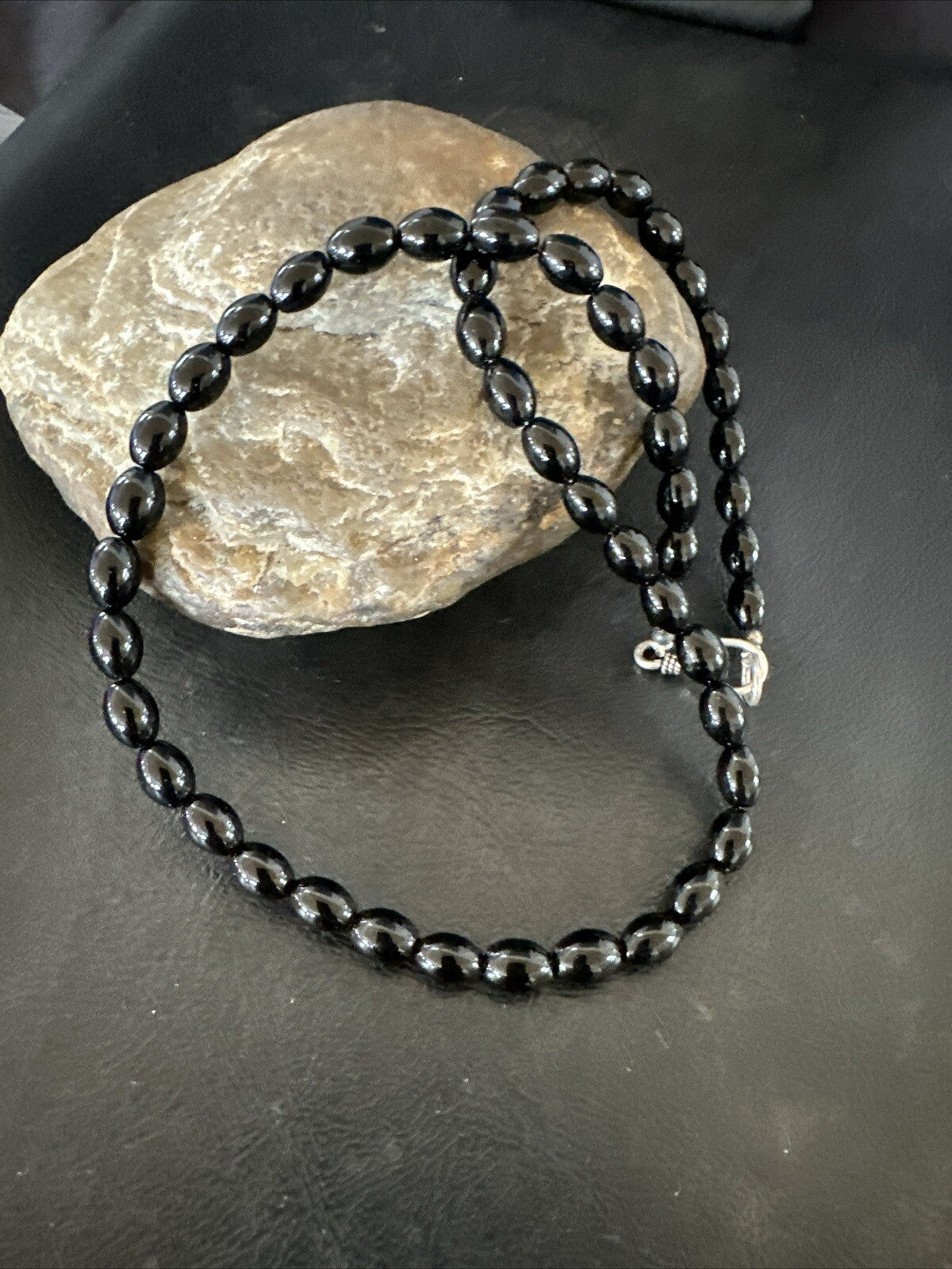 Mens Women Melon Beads Black Onyx Navajo Sterling Silver Necklace 18” 17921