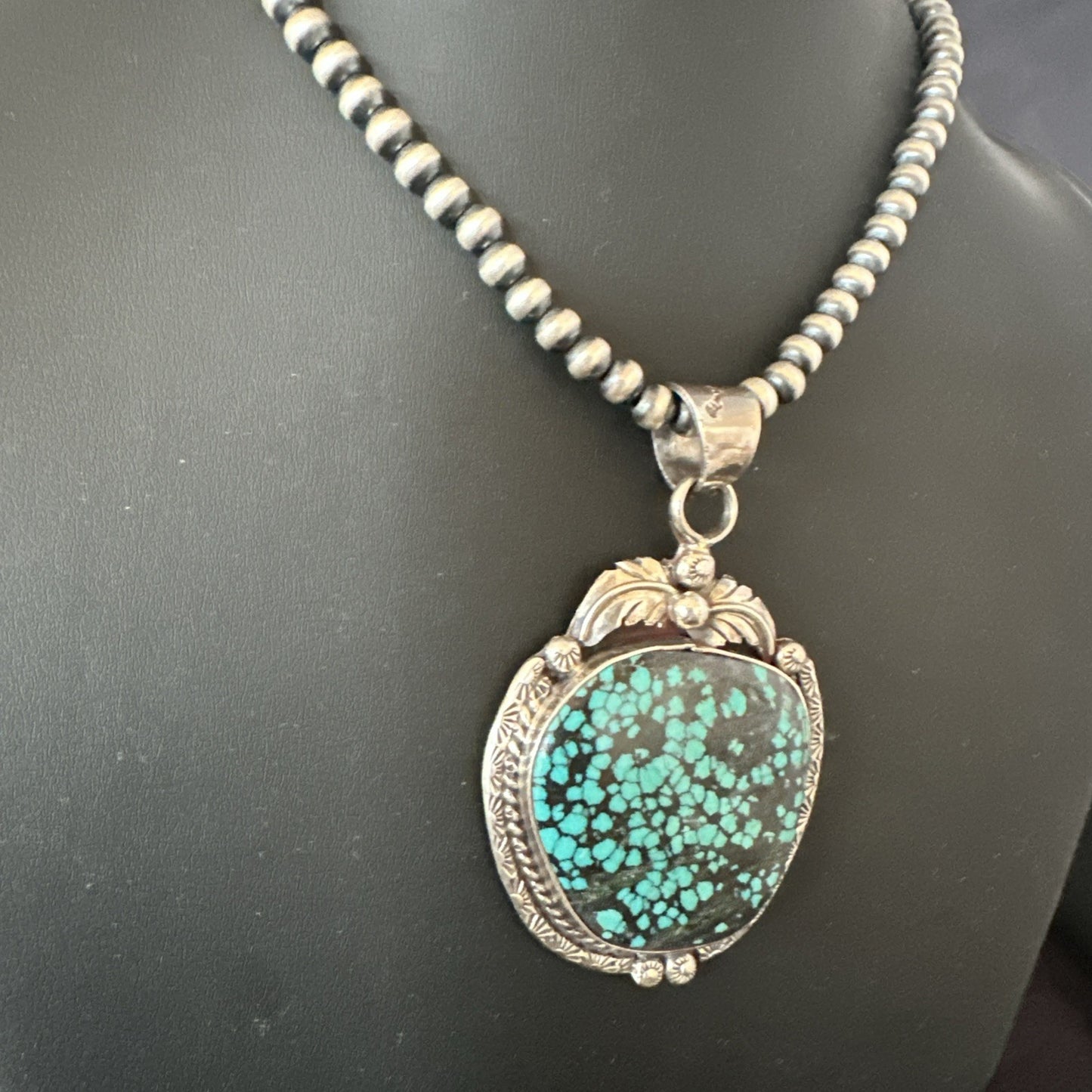 WoMens Navajo Sterling Silver Blue Spiderweb Turquoise Necklace Pendant 19297
