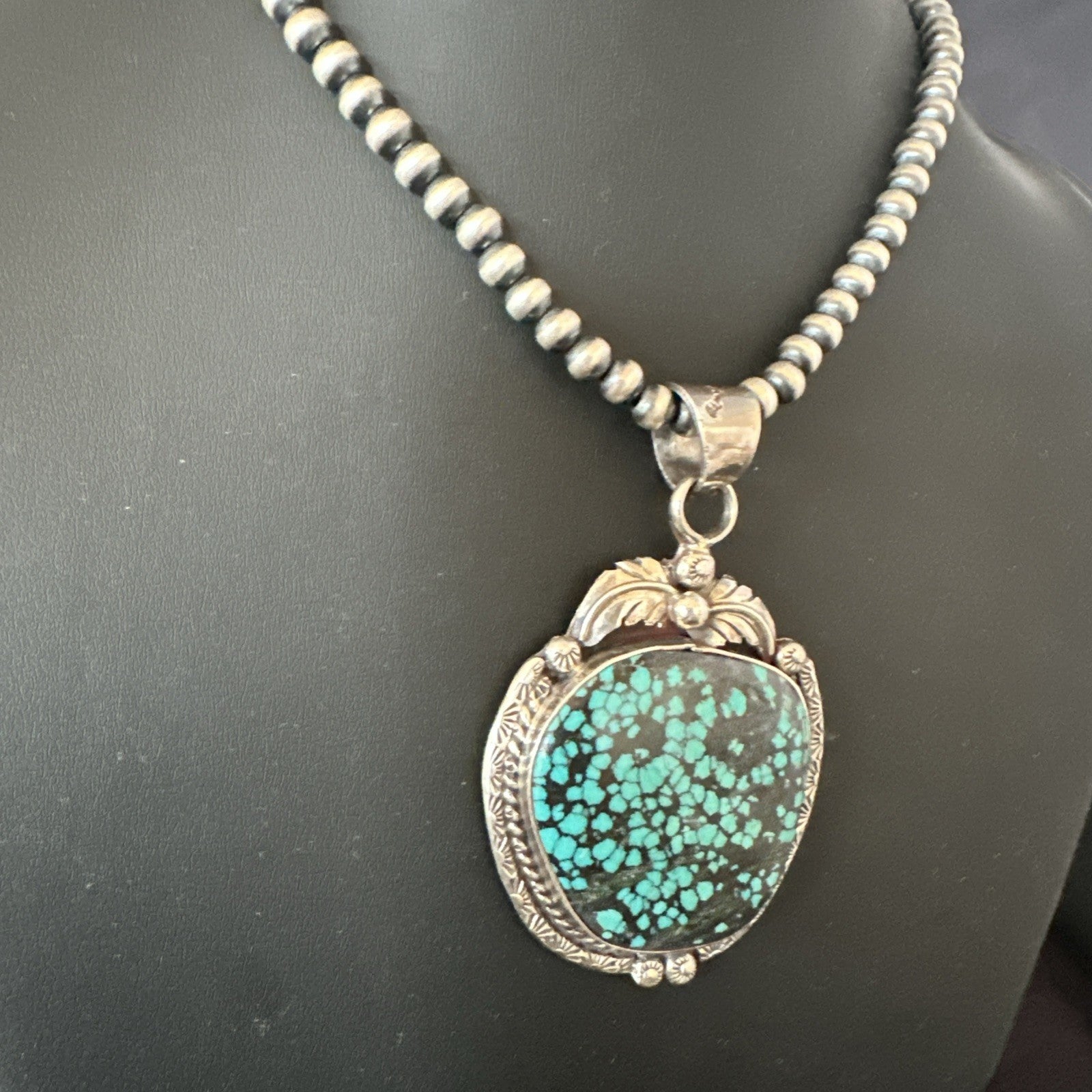 WoMens Navajo Sterling Silver Blue Spiderweb Turquoise Necklace Pendant 19297