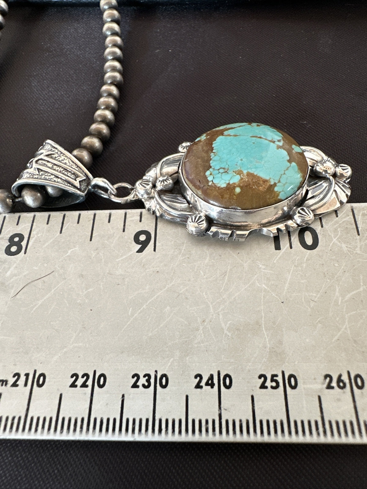 Mens Blue Turquoise#8 Pendant Navajo Sterling Silver Necklace 18071