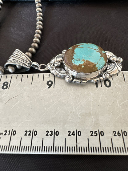 Mens Blue Turquoise#8 Pendant Navajo Sterling Silver Necklace 18071
