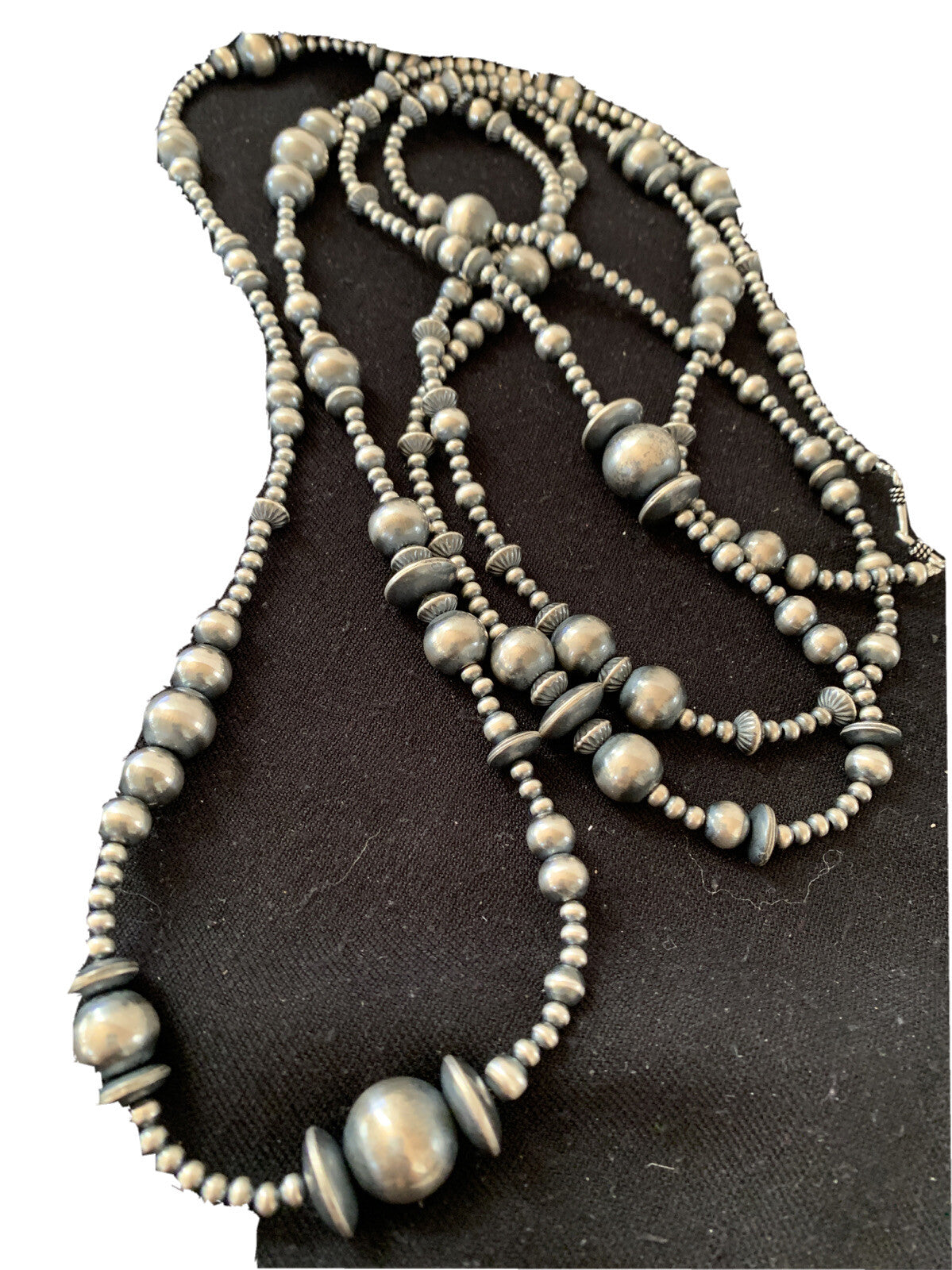 Native American Sterling Silver Navajo Mixed Beads 80" Necklace 92326
