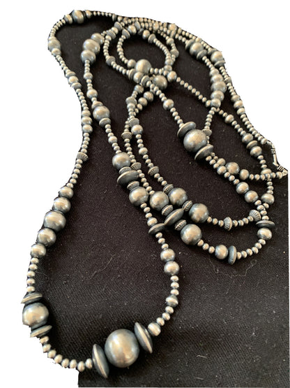 Native American Sterling Silver Navajo Mixed Beads 80" Necklace 92326