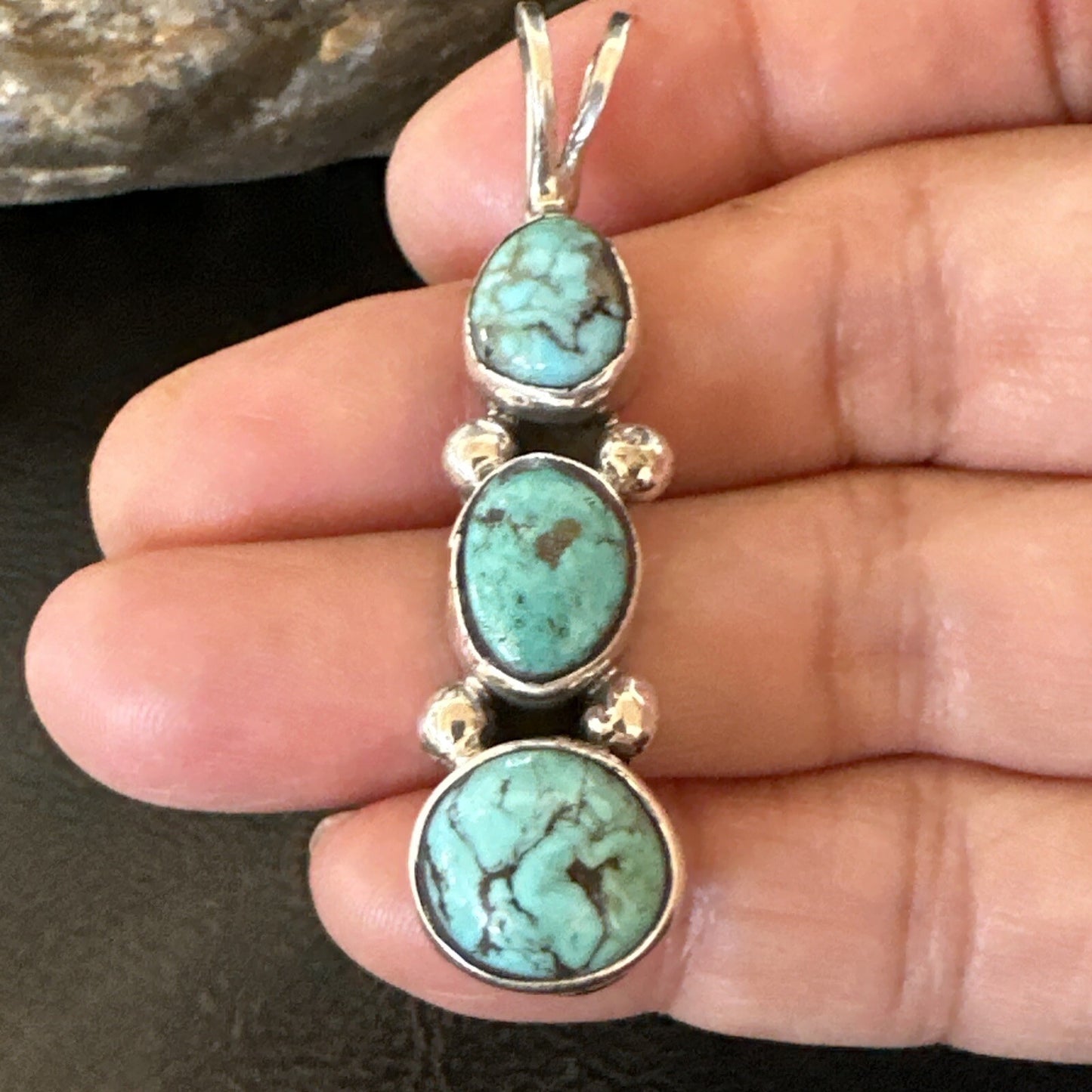 Blue Turquoise 3 Stone Navajo Sterling Silver Cluster Pendant Only 18349