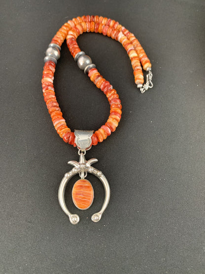 Spiny Oyster Naja Pendant Navajo Sterling Silver Necklace 00238